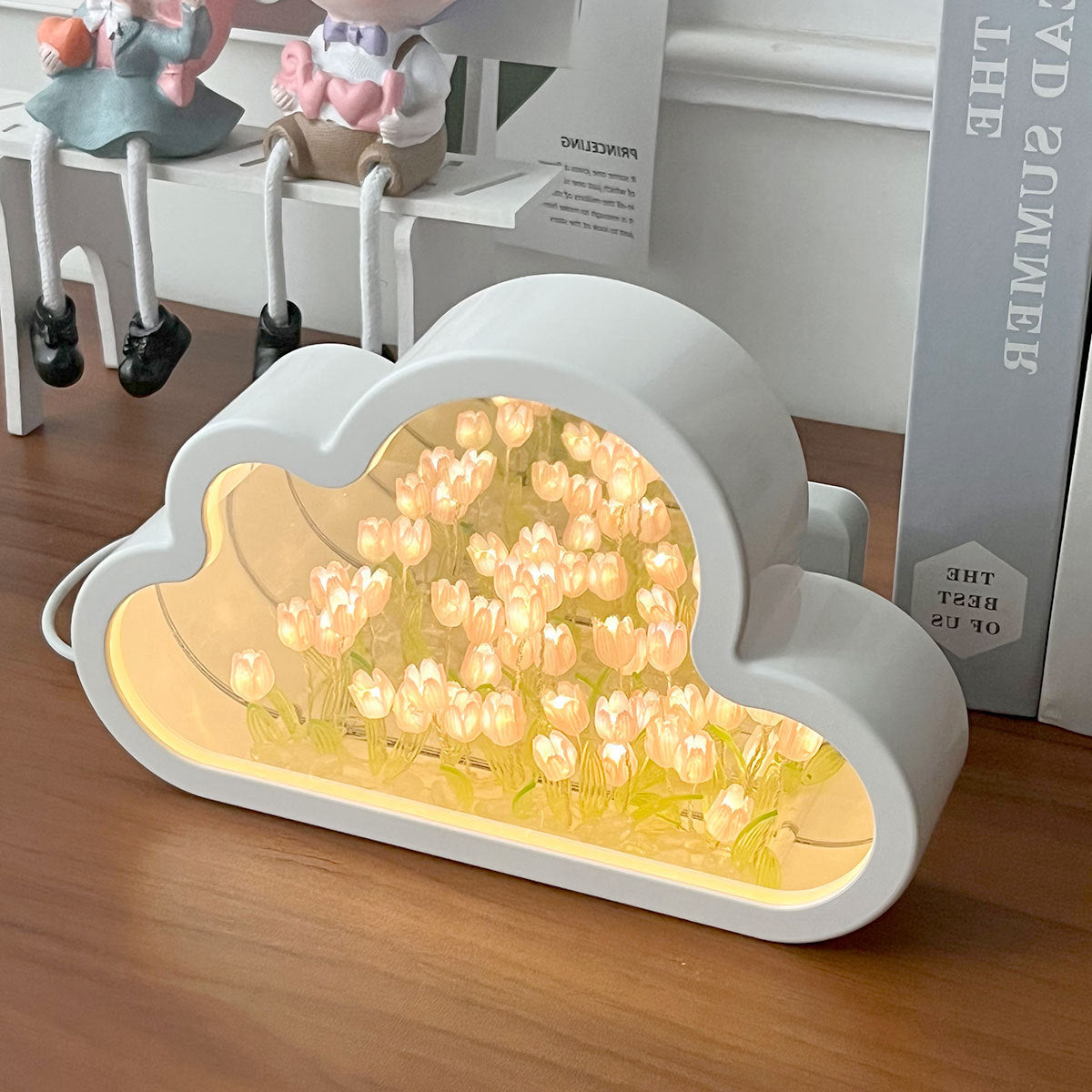 Tulip cloud mirror creative night light handmade diy Valentine's Day to send girls USB plug-in atmosphere light