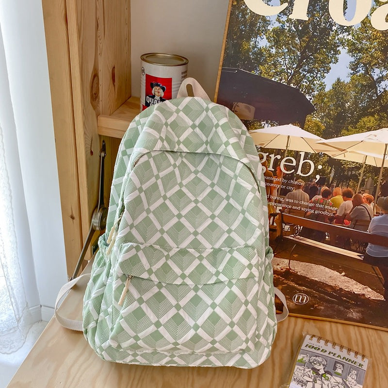 Portable bubble check bag female college students high appearance level diamond check backpack high school travel backpack