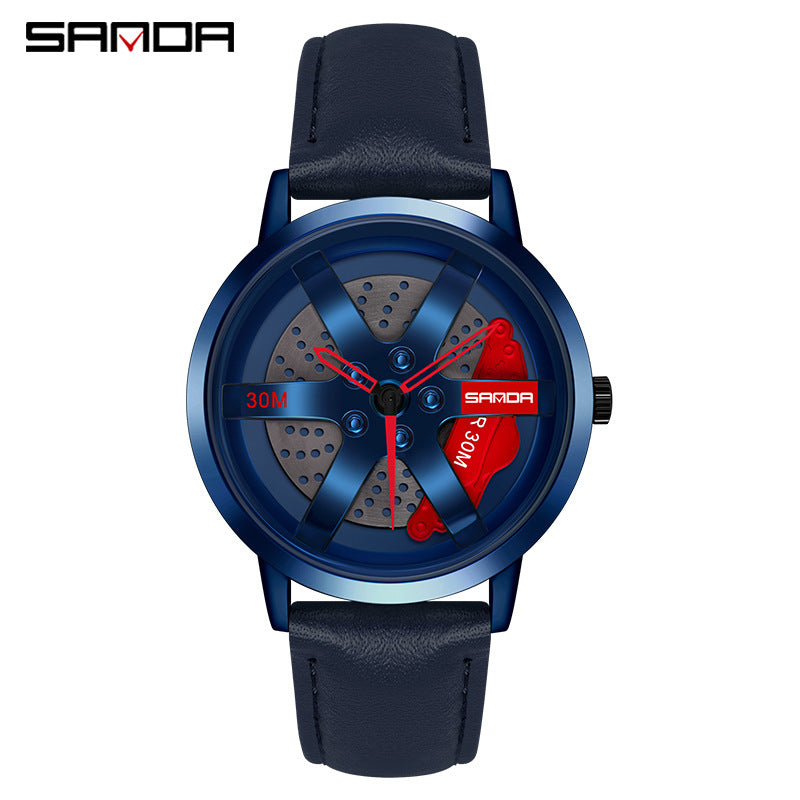 Sanda brand personality leisure belt watch trend cool hollow rotating wheel dial anti-men's watch