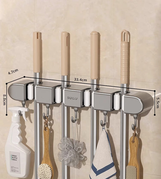 Plain style mop wall hanging clip broom mop no punch hook fixed shelf Bathroom door back shelf