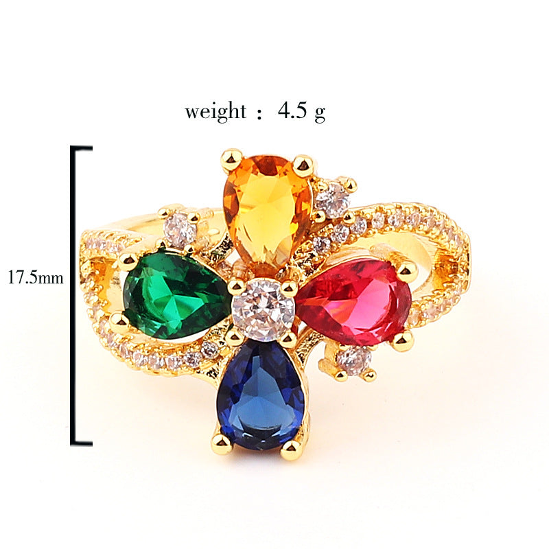 Wind micro emerald zircon ring with exaggerated colored diamond diamond ring