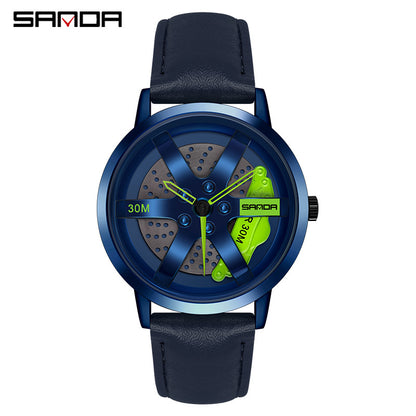 Sanda brand personality leisure belt watch trend cool hollow rotating wheel dial anti-men's watch