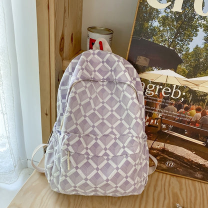 Portable bubble check bag female college students high appearance level diamond check backpack high school travel backpack