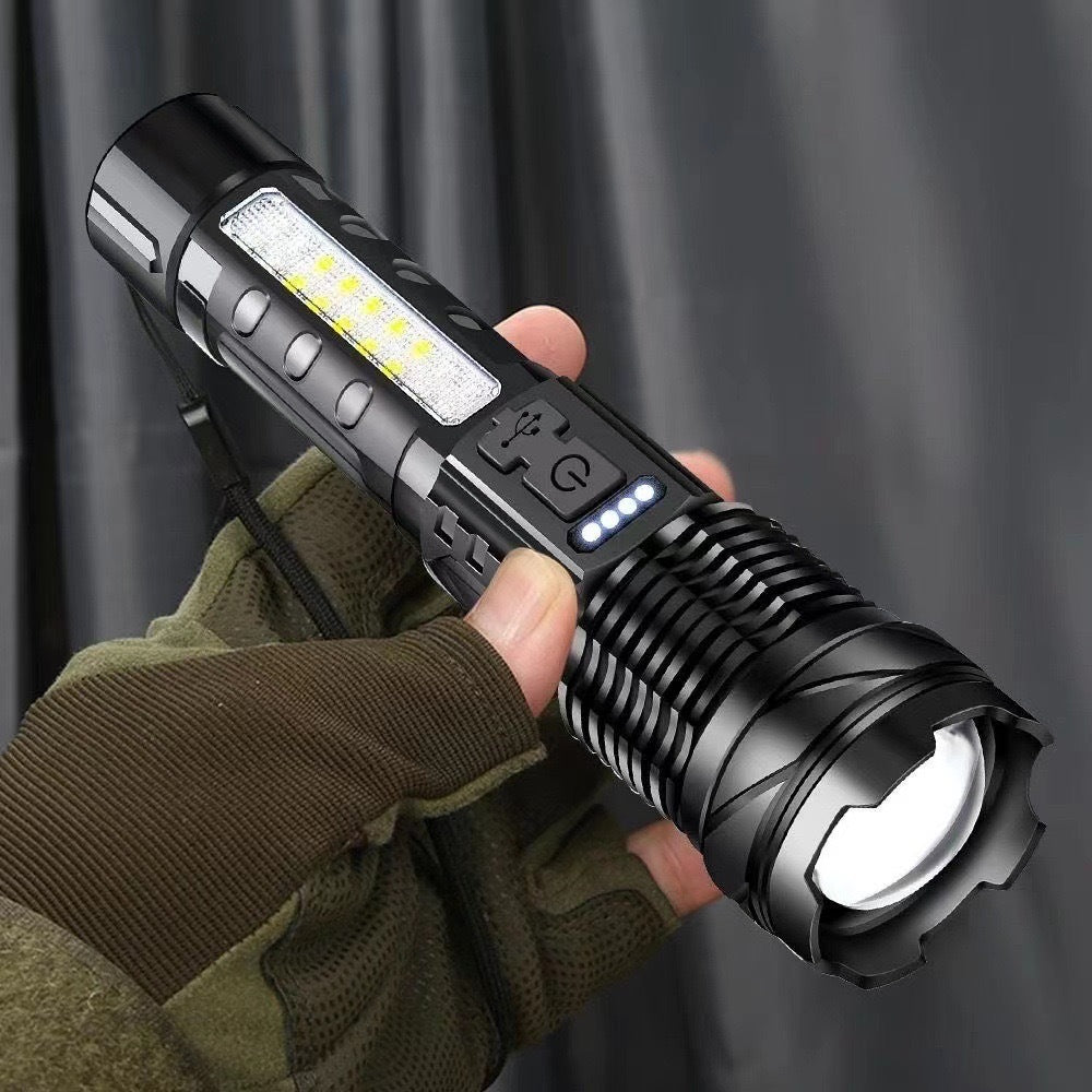 White teles zoom flashlight Home outdoor long range red and blue warning side light LED flashlight A76