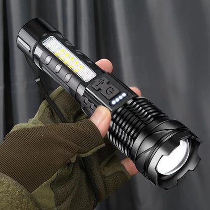 White teles zoom flashlight Home outdoor long range red and blue warning side light LED flashlight A76