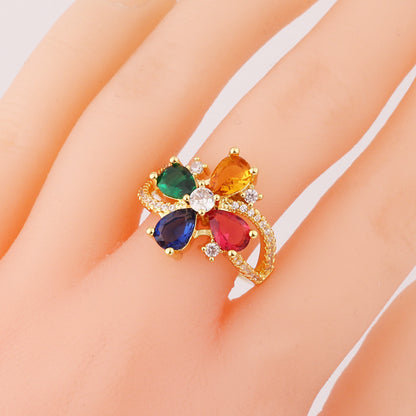 Wind micro emerald zircon ring with exaggerated colored diamond diamond ring
