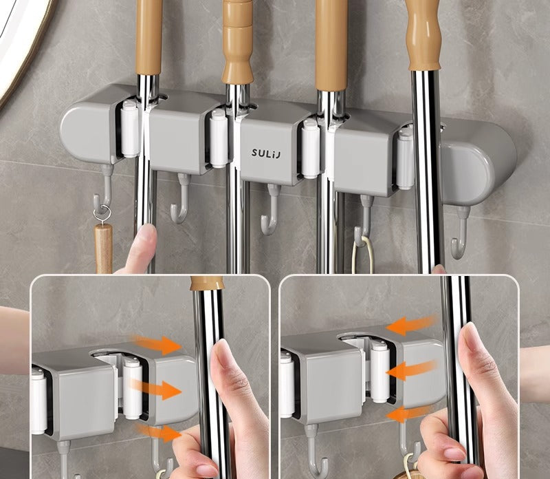 Plain style mop wall hanging clip broom mop no punch hook fixed shelf Bathroom door back shelf