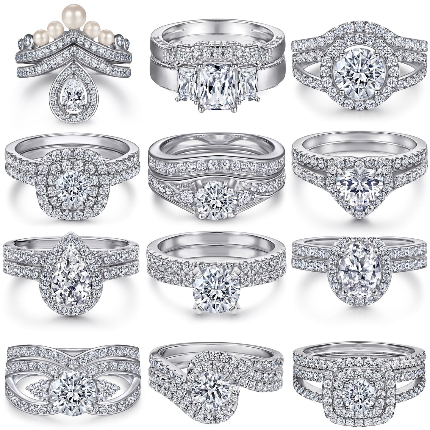 S925 Sterling silver ring women's high sense fashion combination ring set three-piece wedding ring set