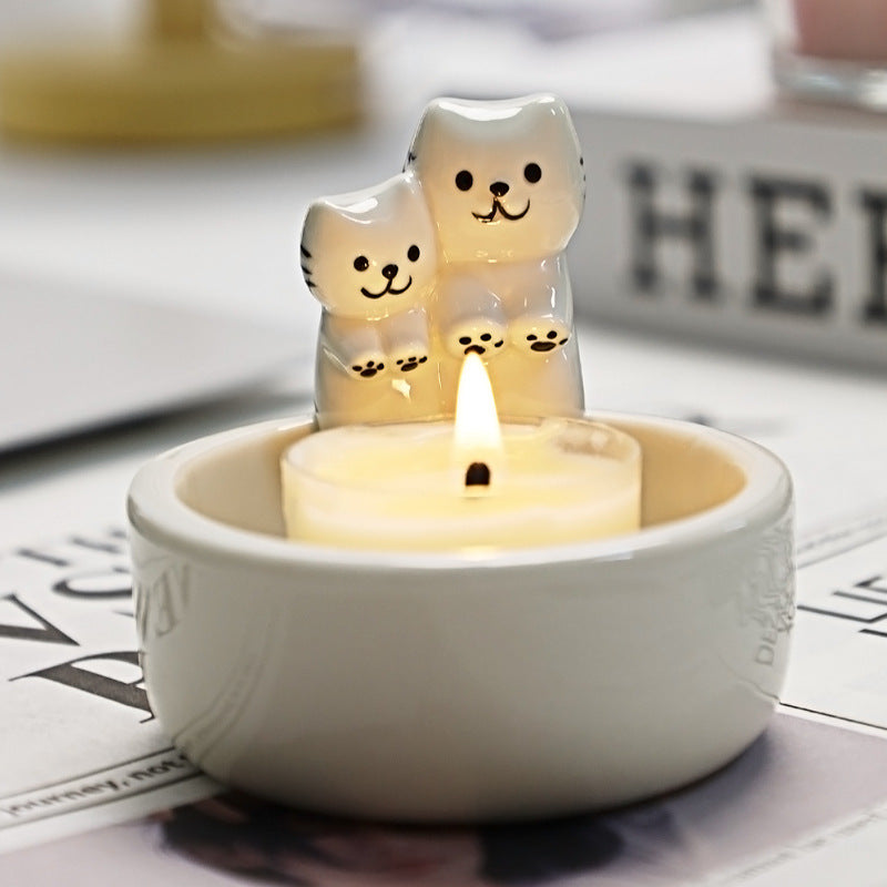 Ceramic couple cat candlestick New cat aromatherapy candlestick for Valentine's Day kitten ornaments