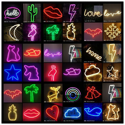 New LED neon lights with lightning cloud star modeling lights love love rainbow Christmas night light