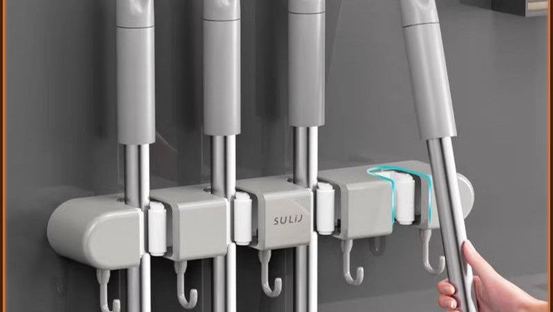 Plain style mop wall hanging clip broom mop no punch hook fixed shelf Bathroom door back shelf