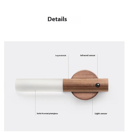 USB wireless intelligent human body sensing solid wood night light