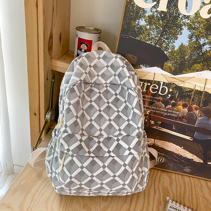 Portable bubble check bag female college students high appearance level diamond check backpack high school travel backpack