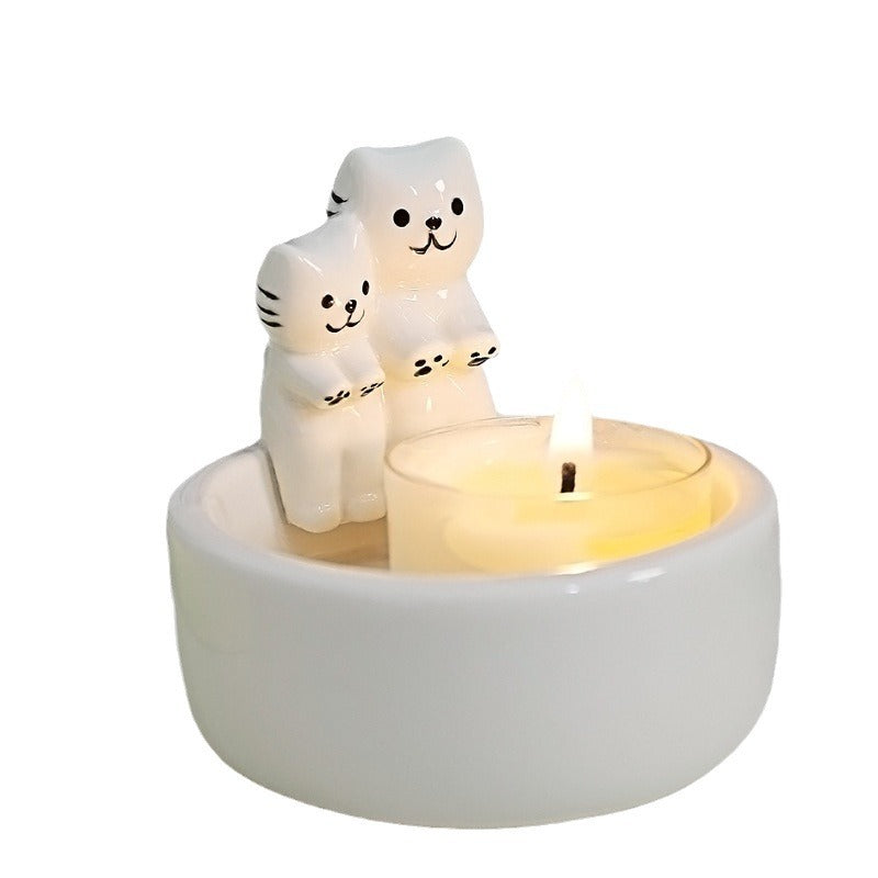 Ceramic couple cat candlestick New cat aromatherapy candlestick for Valentine's Day kitten ornaments