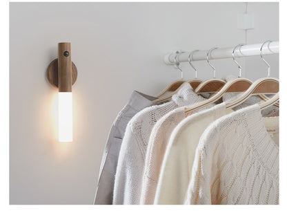 USB wireless intelligent human body sensing solid wood night light