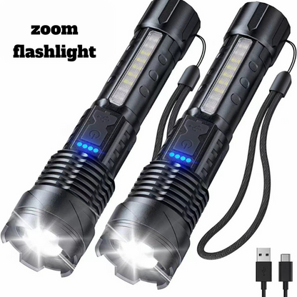 White teles zoom flashlight Home outdoor long range red and blue warning side light LED flashlight A76