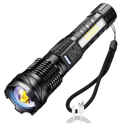 White teles zoom flashlight Home outdoor long range red and blue warning side light LED flashlight A76