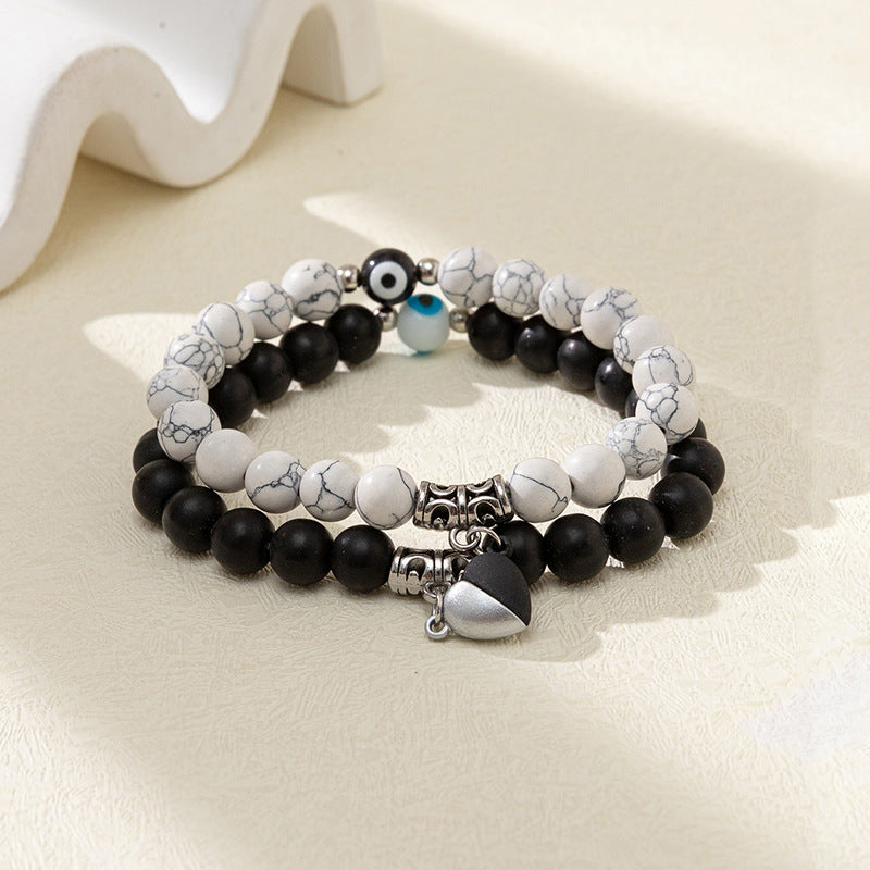 Personality evil eye design sense stone bracelet for men and women lovers love elastic bracelet