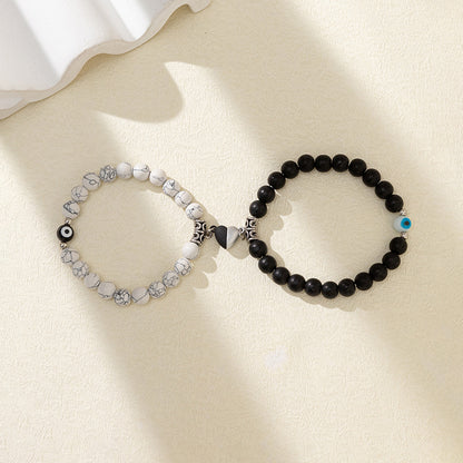 Personality evil eye design sense stone bracelet for men and women lovers love elastic bracelet