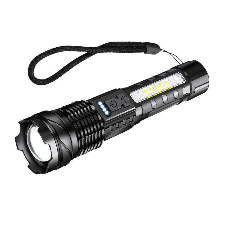 White teles zoom flashlight Home outdoor long range red and blue warning side light LED flashlight A76