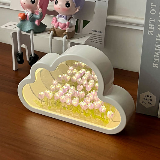 Tulip cloud mirror creative night light handmade diy Valentine's Day to send girls USB plug-in atmosphere light