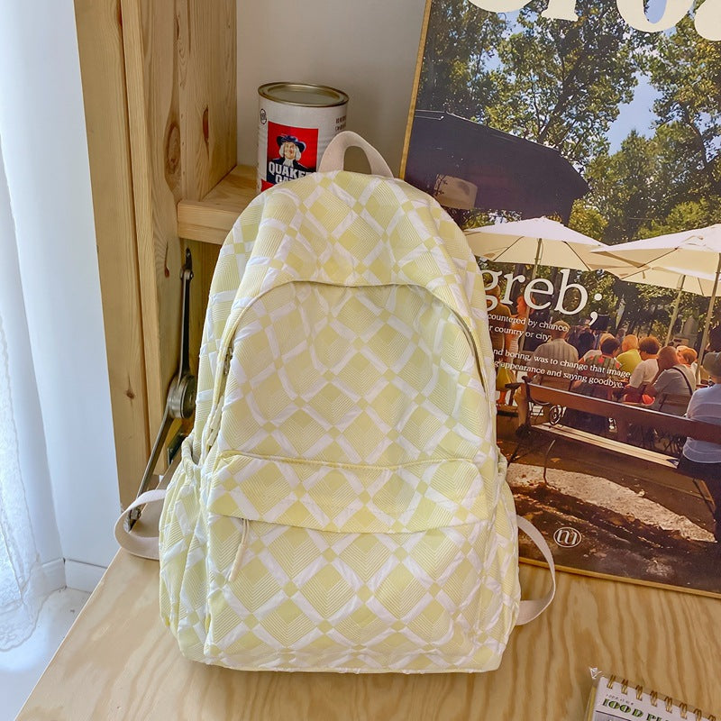 Portable bubble check bag female college students high appearance level diamond check backpack high school travel backpack