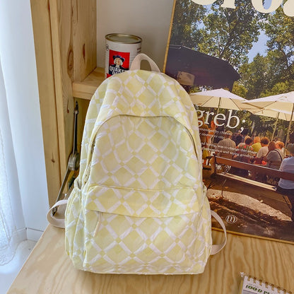 Portable bubble check bag female college students high appearance level diamond check backpack high school travel backpack