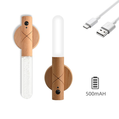 USB wireless intelligent human body sensing solid wood night light