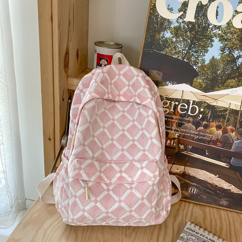 Portable bubble check bag female college students high appearance level diamond check backpack high school travel backpack