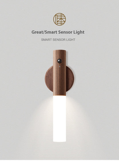 USB wireless intelligent human body sensing solid wood night light