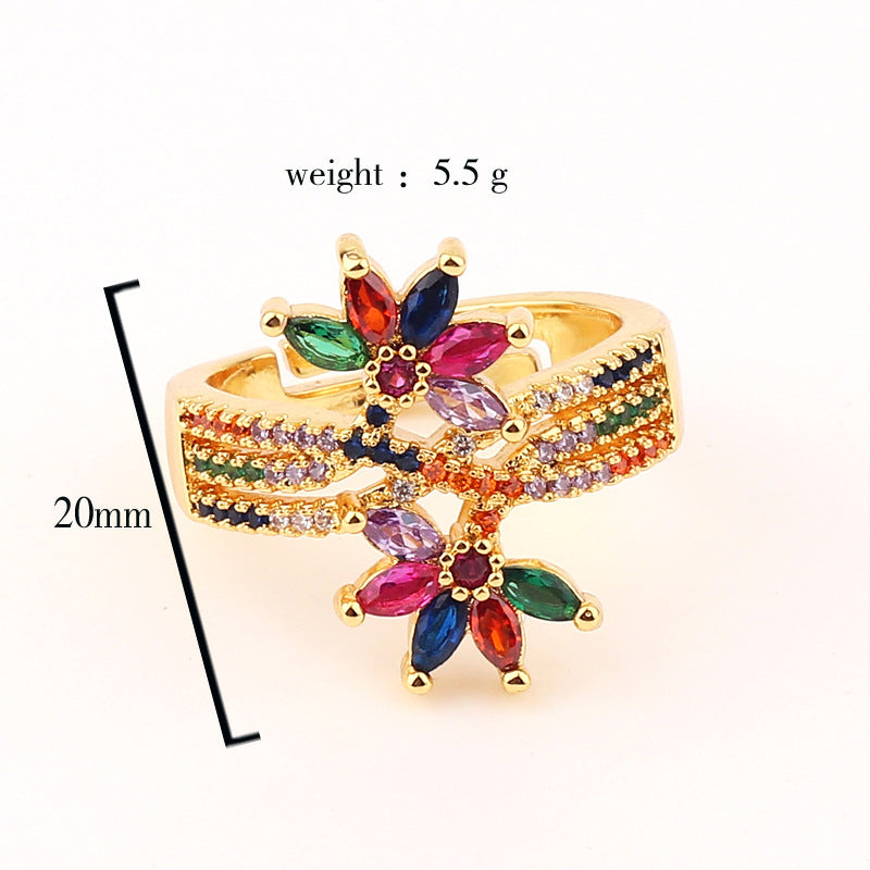 Wind micro emerald zircon ring with exaggerated colored diamond diamond ring