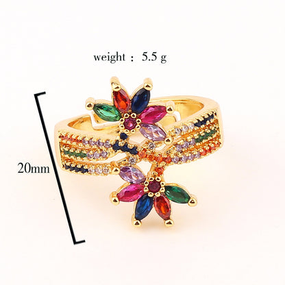Wind micro emerald zircon ring with exaggerated colored diamond diamond ring