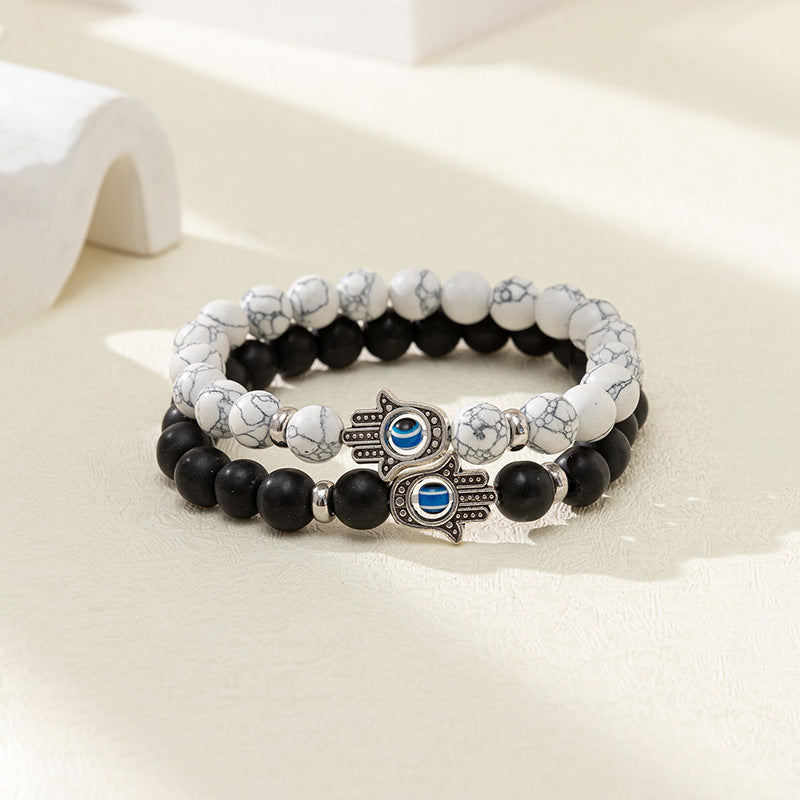 Personality evil eye design sense stone bracelet for men and women lovers love elastic bracelet