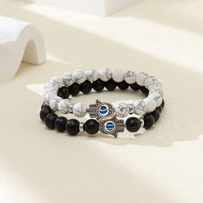 Personality evil eye design sense stone bracelet for men and women lovers love elastic bracelet